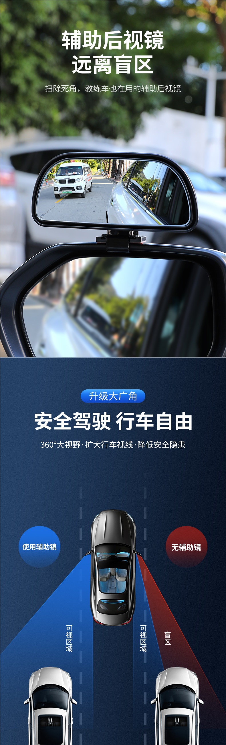 Coach car auxiliary rearview mirror, car reversing rearview mirror, dual-adjustment wide-angle auxiliary mirror, blind spot auxiliary mirror