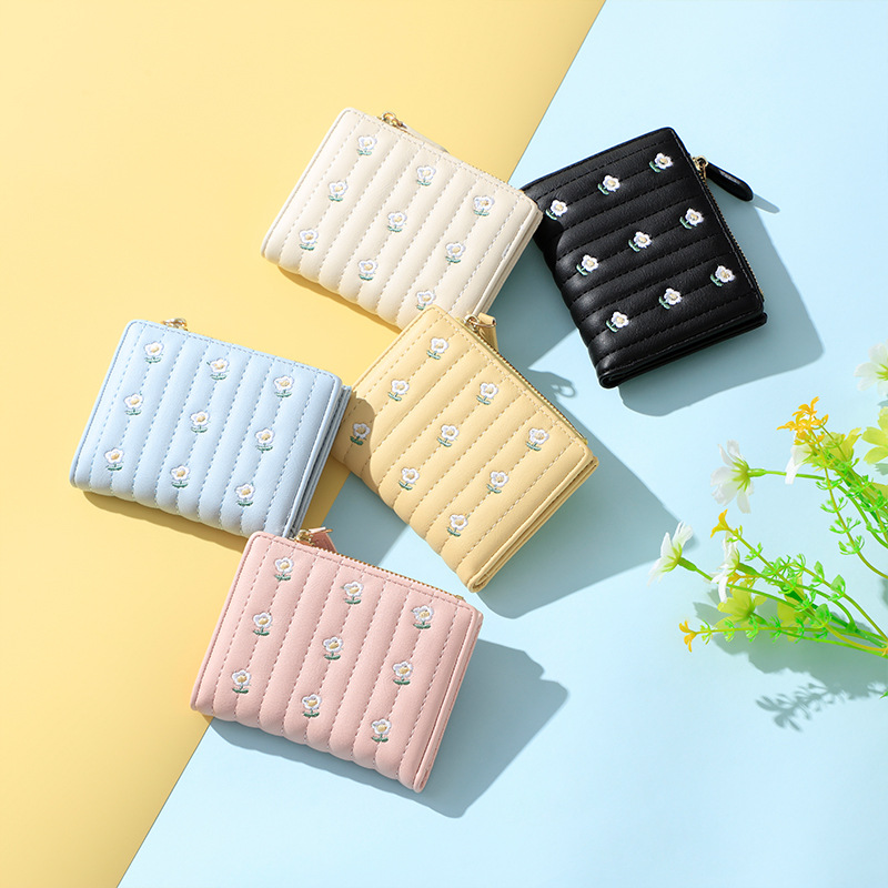 Nueva Carpeta de las mujeres corto simple titular de la tarjeta de verano flor de la cartera transfronteriza cremallera monedero al por mayor