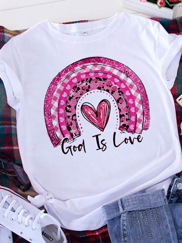 Valentine's Day women's clothing short-sleeved t-shirt fashion printed love independence station European size base shirt