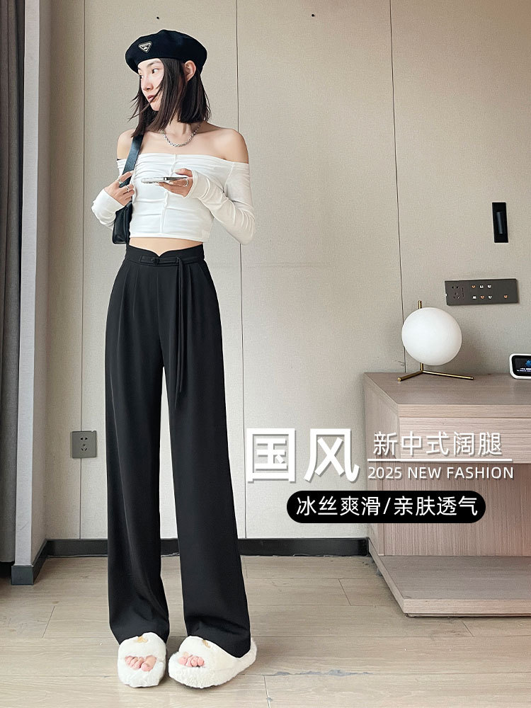 Nuevos pantalones de piernas anchas de estilo chino para mujeres 2026 nuevos pantalones de traje de verano delgados de alta calidad, pantalones casuales verticales