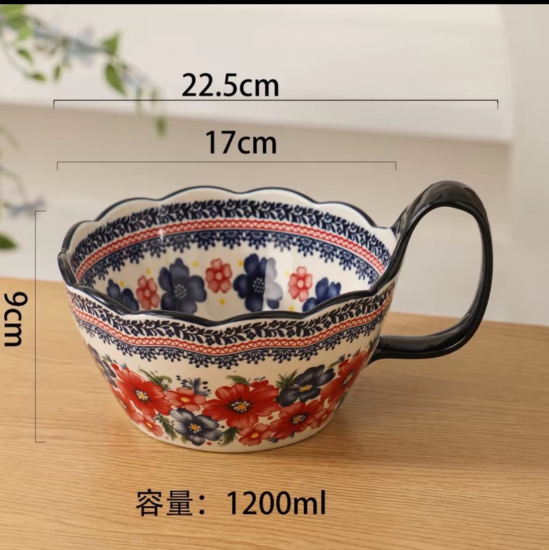 波兰彩绘梦7寸手把碗釉下彩餐具【支持批发，一件代发】|undefined