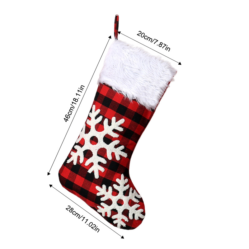 Red and black checkered long wool Christmas stockings with snowflakes
