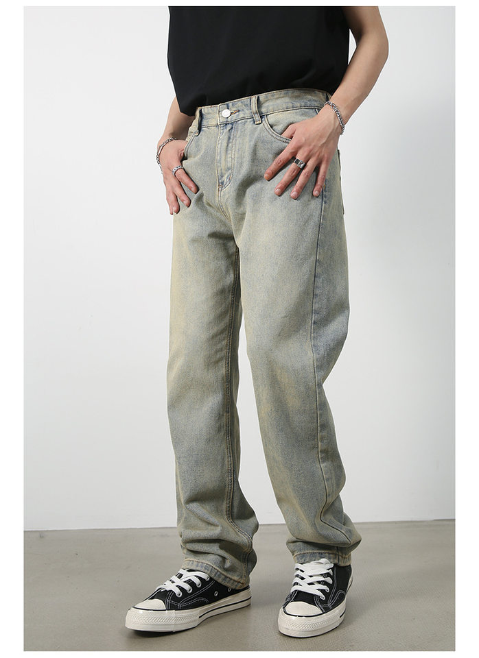 Quần jean nam ống rộng phong cách Hàn Quốc, quần dài denim thoải mái dễ phối đồ — Màu trắng, Màu vàng bùn, Màu đen, Xanh denim chi tiết 23