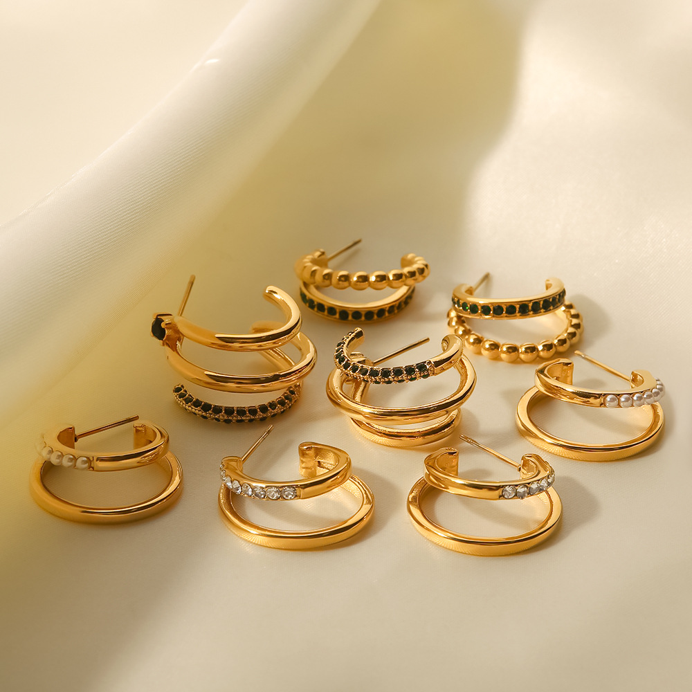 Fashion Geometric Stainless Steel Gold Plated Artificial Diamond Earrings 1 Pair