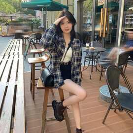 港风格子衬衫外套女新款复古美式宽松外搭衬衣时尚百搭长袖上衣潮