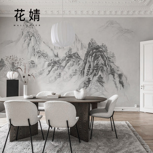 New Chinese ink painting landscape painting Zen wallpaper tea room living room wall cloth bed & breakfast bedroom background wallpaper mural