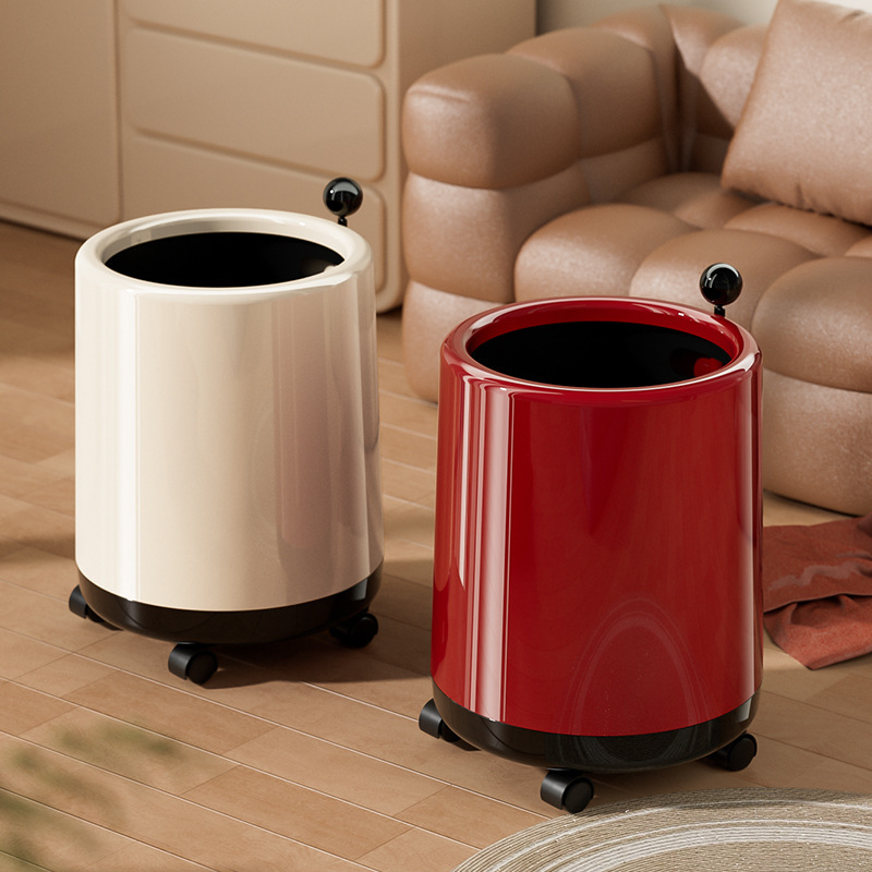 Roller Trash Can for Home Use in Living Room and Bedroom, Large Capacity Open-Top Waste Bin, Off-White, Movable Round Trash Can Roller Trash Can for Home Use in Living Room and Bedroom, Large Capacity Open-Top Waste Bin, Off-White, Movable Round Trash Can