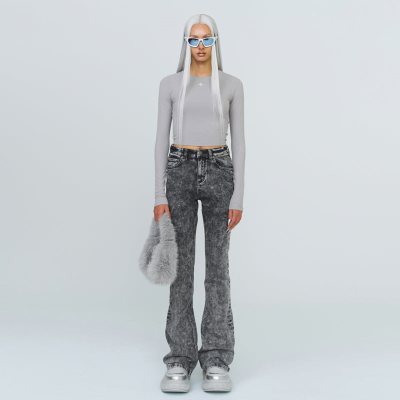 SMFKMIRAGE 팬텀 눈송이 꽃 무늬 청바지 스트레치 빈티지 스파이스 바지