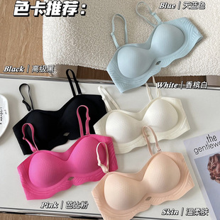 2077 # Summer Lightweight Breathable Perforated Cup Bra with Invisible Anti-Slip Factor, Jelly Strapless Off-Shoulder Large U Underwear