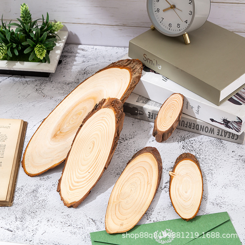 原木片斜木片手工diy绘画涂鸦年轮椭圆片松木片门牌挂件厂家批发