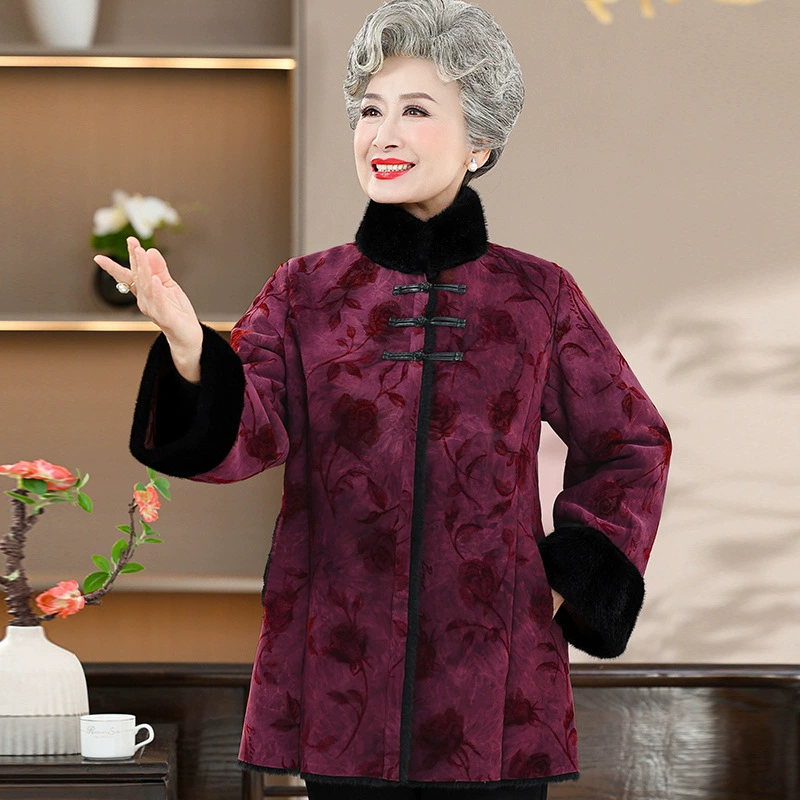 2024 осень и зима новая бабушка пальто 60 лет 70 пожилой топ темперамент старуха меховое пальто женщина