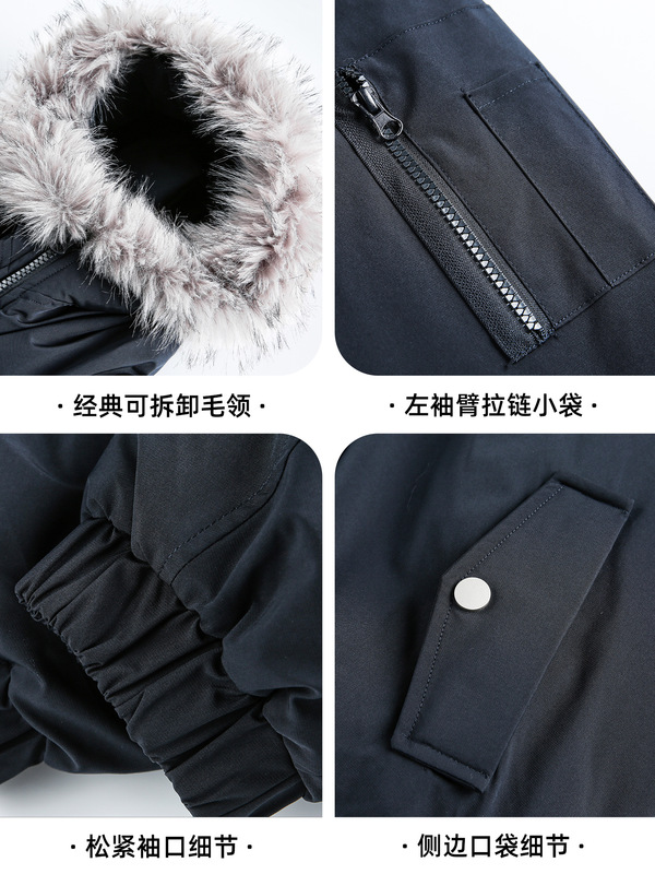 可拆卸毛领连帽棉服男冬季加厚保暖工装派克服防泼水短宽棉衣外套|undefined