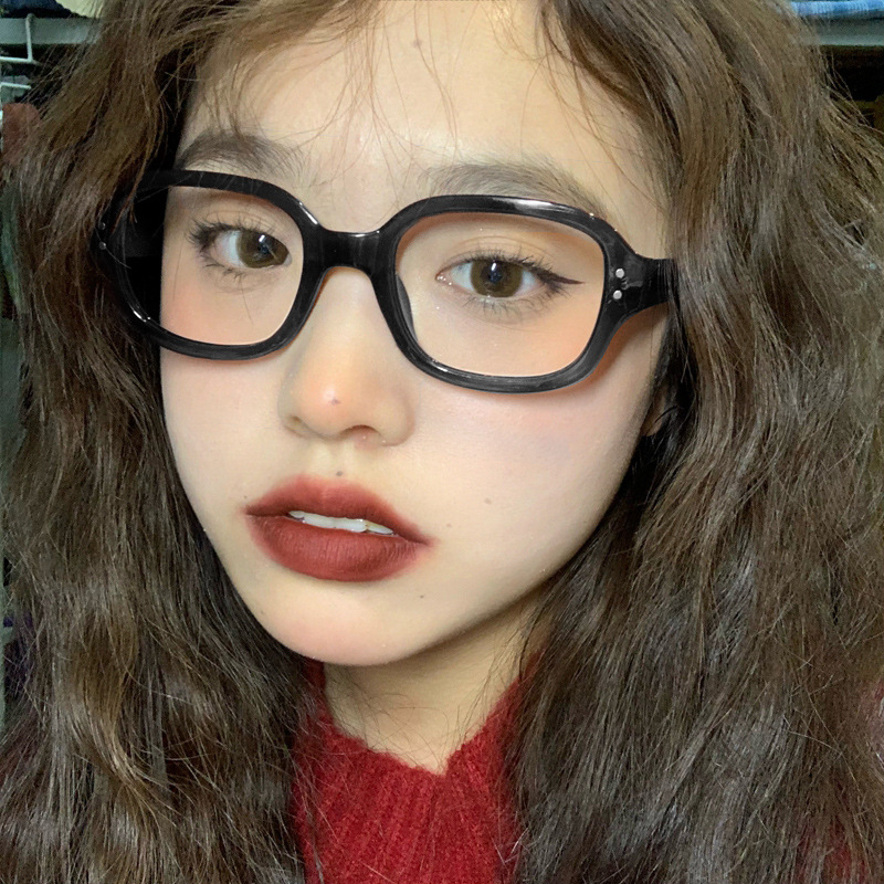 Estilo coreano ins gafas de marco plano rectangular gafas de vino rojo gafas de mujer cara redonda gafas de miopía de luz anti-azul gafas de hombre de moda marco