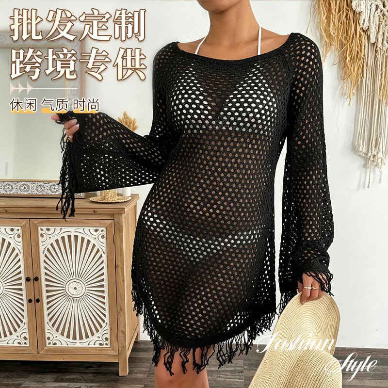 Black Hollow-Out Cardigan for Women 2026 New Style European and American Travel Vacation Loose Casual Comfortable Knitwear Outerwear Cross-Border Black Hollow-Out Cardigan for Women 2026 New Style European and American Travel Vacation Loose Casual Comfortable Knitwear Outerwear Cross-Border
