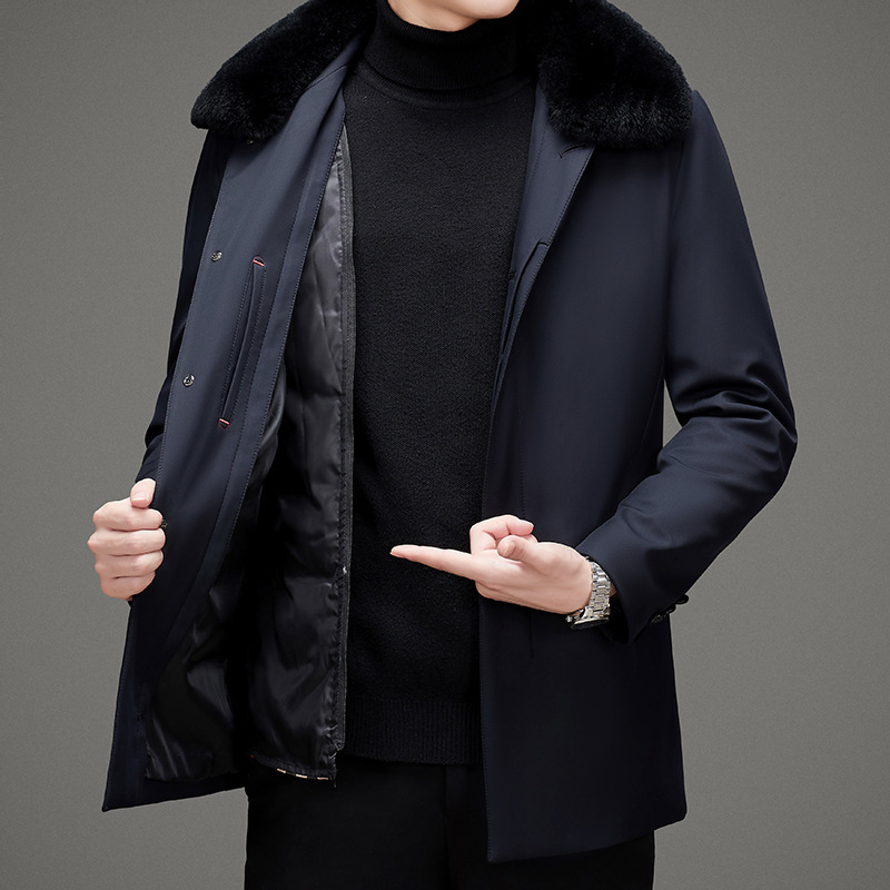 Counter middle-aged and elderly men's down jacket high-end fox fur collar white duck down liner cold-proof dad parka clothing