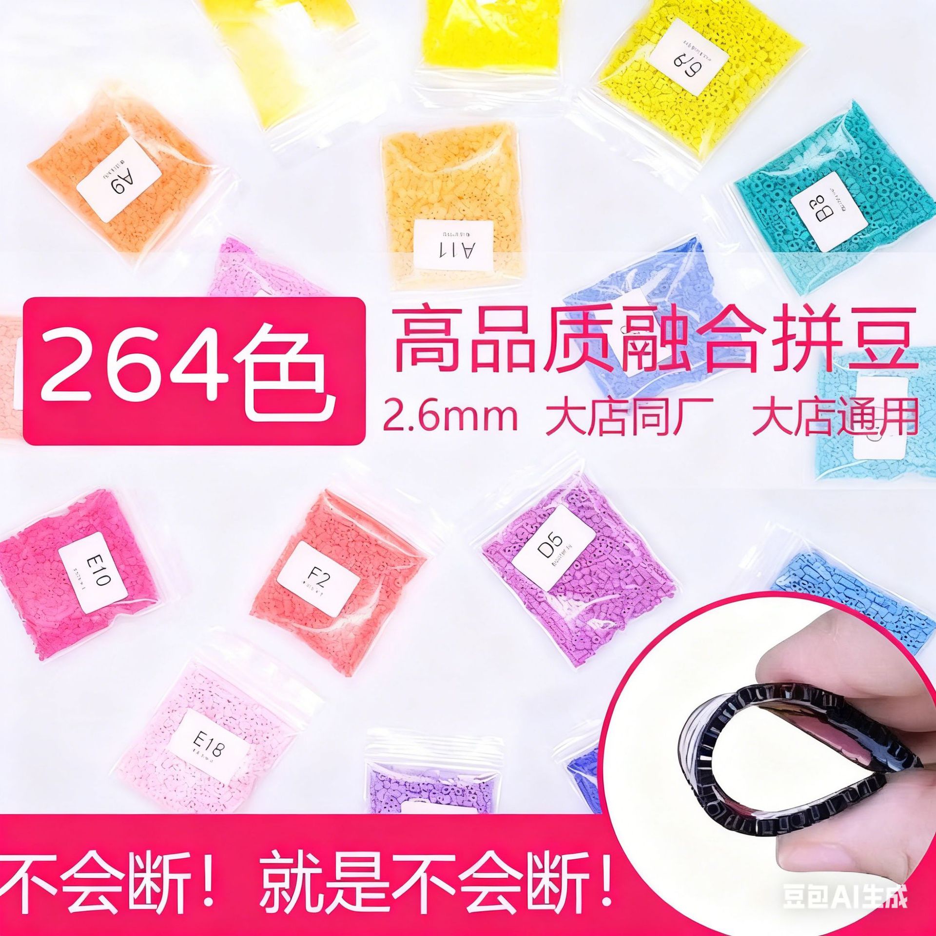 拼豆融合豆全色系1000粒袋装2.6MM拼豆DIY拼图材料拼豆摆摊批发