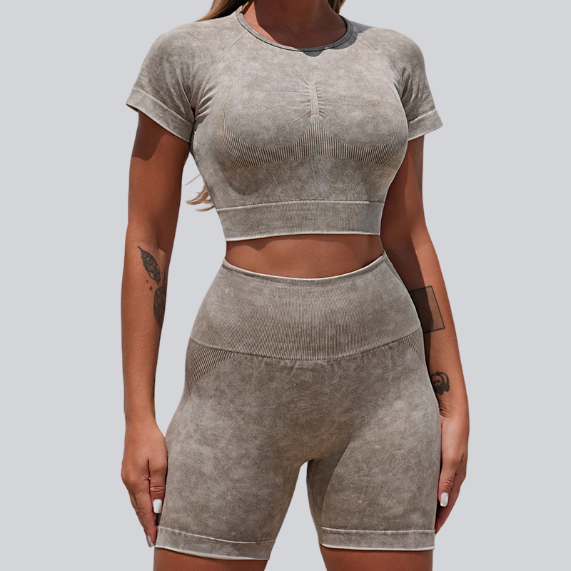 Nuevos pantalones cortos transfronterizos con umbilical abierto, yoga, elevación de cadera, cintura alta, Amazon, ropa de mujer apretada europea y americana, mangas cortas