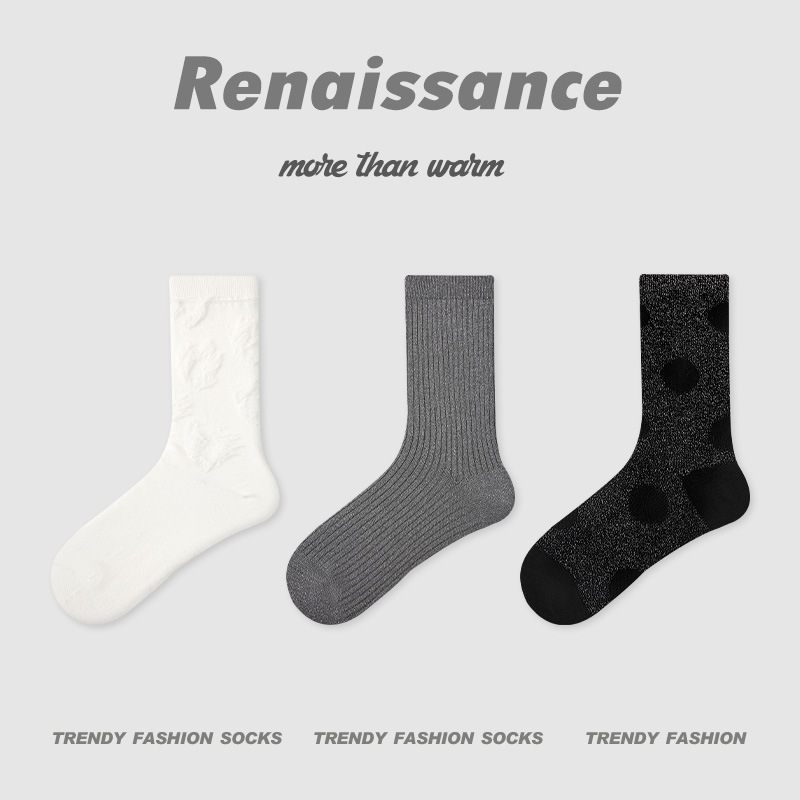 ルネッサンス新中国風秋 2025 新しいチェック柄花柄ミッドカーフソックス ins 文学ファッション女性の靴下