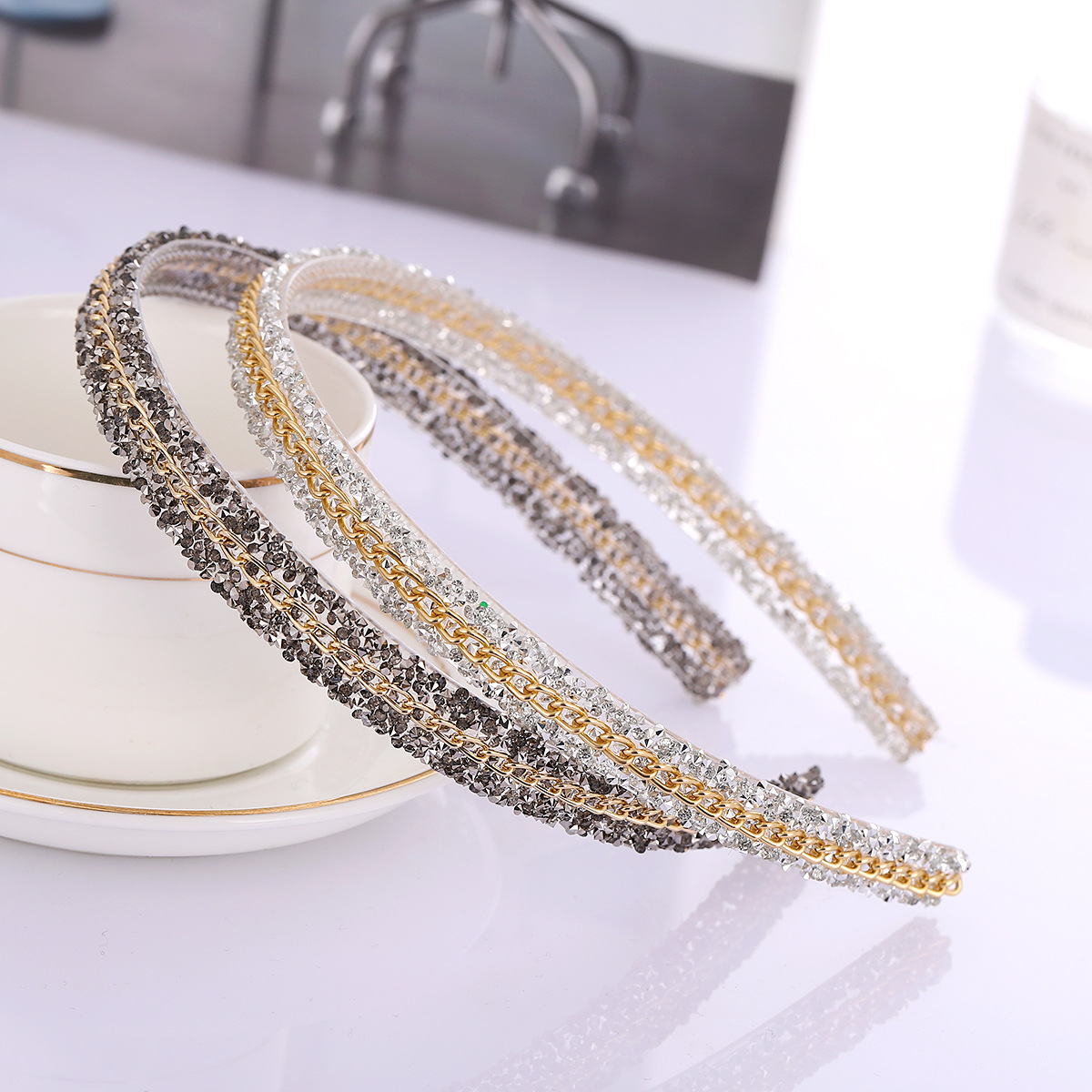 Nuevo comercio exterior diadema joyería transfronteriza cadena llena de diamantes diadema de moda fiesta decoración accesorios para el cabello alto sentido