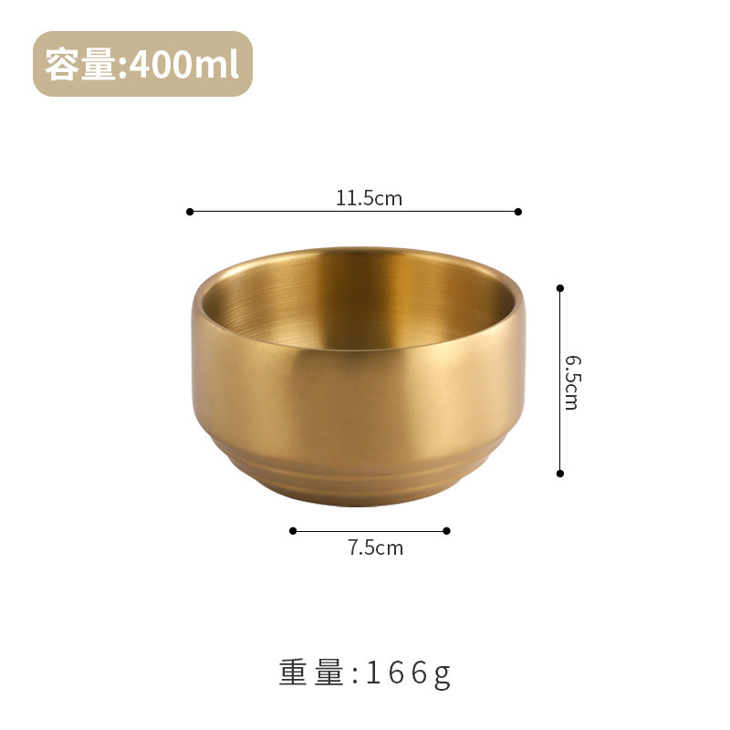 韩式不锈钢带盖米饭碗汤碗304加厚小碗防烫金色双层隔热泡菜碗|undefined