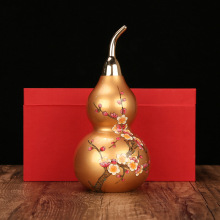 纯黄铜葫芦福禄开盖开口拉丝手绘梅花礼品工艺品摆件铜艺办公礼品