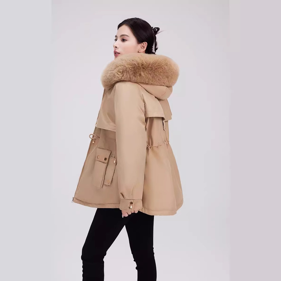 Paquete de algodón de mujer mediano largo invierno 2024 nuevo chaqueta de algodón de pluma pequeña chaqueta de algodón de moda