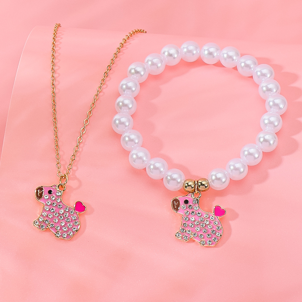 Cross-border New Children's Necklace Bracelet Women's First Jewelry suit Student Beaded Kabi Bala Alloy Pendant Women