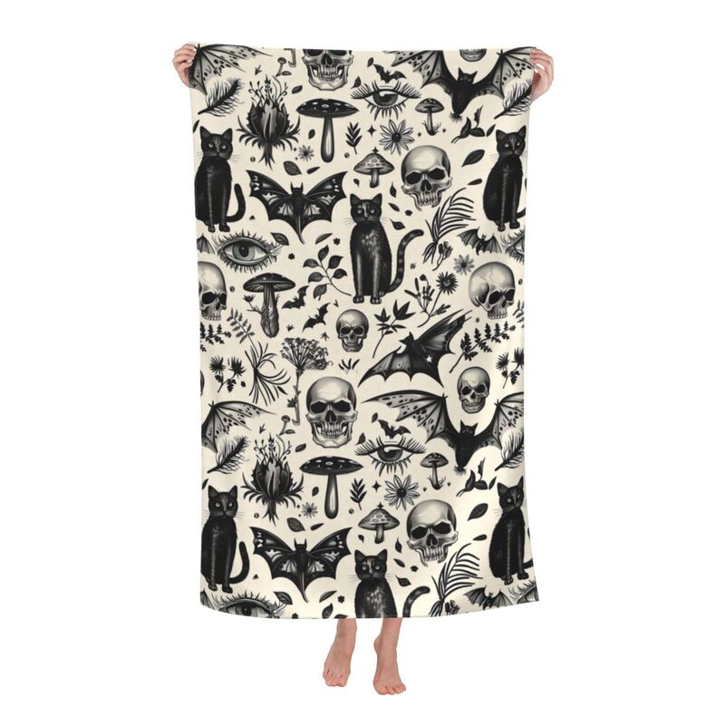 Cross-Border Gothic Retro Skull Beach Towel Decorative Swimming Bath Towel Microfiber Sports Towel Factory Direct Sale