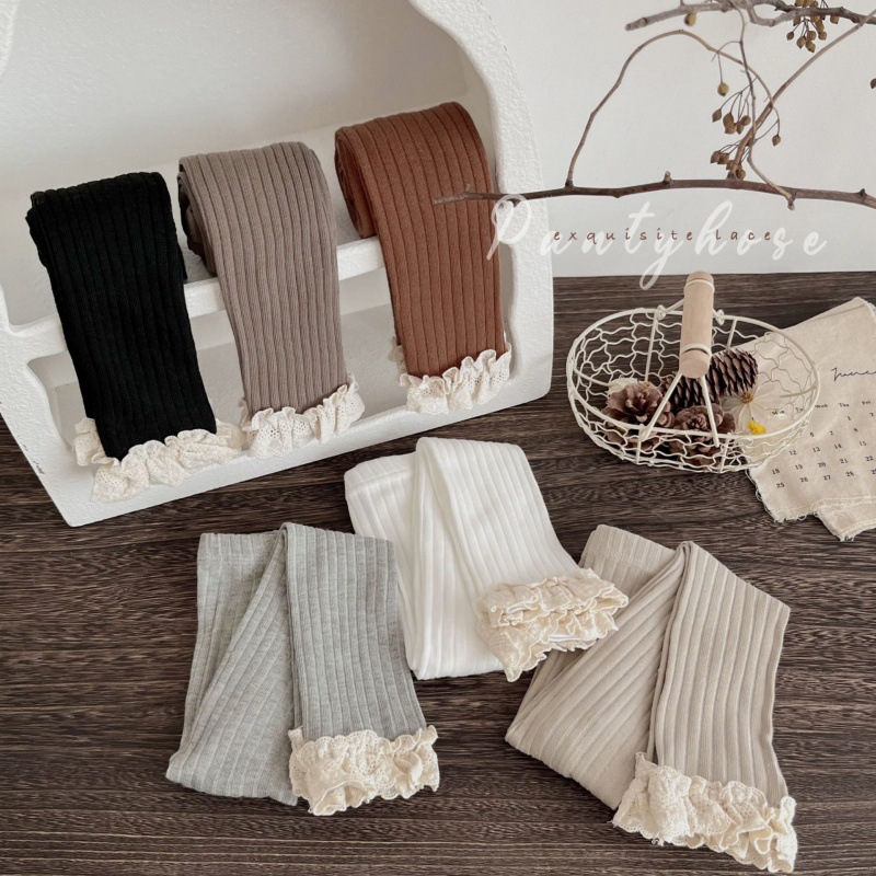 Zheng Qiqi niñas leggings de encaje de otoño pantalones de medias para niños de color sólido, pantalones de nueve puntos, leggings para bebés
