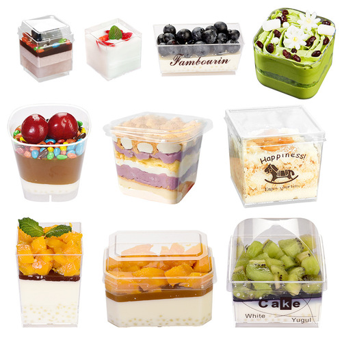 Mousse pudding ice cream jelly yogurt dessert hard plastic PS disposable cup square trapezoid transparent with lid