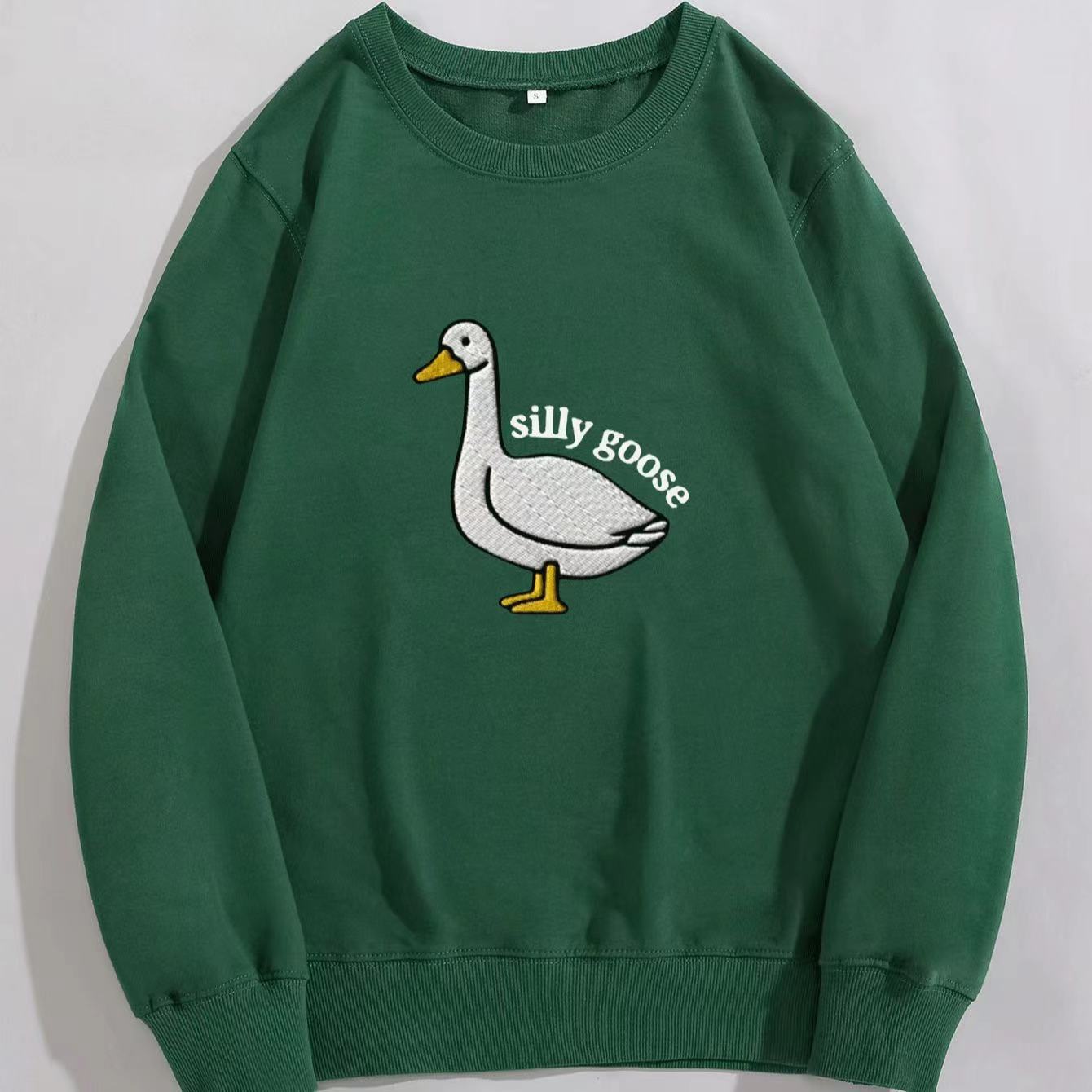 Goose silly goose cross-border new 2024 autumn round neck loose casual plus size women's green sweater ins