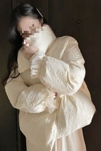 新款蕾丝小香风宽松羽绒服女白鸭绒韩版短款小个子加厚外套潮氨纶