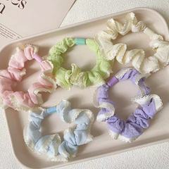 クリームクリームの春の日の色のレースの大腸の髪輪の平ボタンの髪飾りの気質の高弾力は馬尾の髪飾りの女性を縛ります。