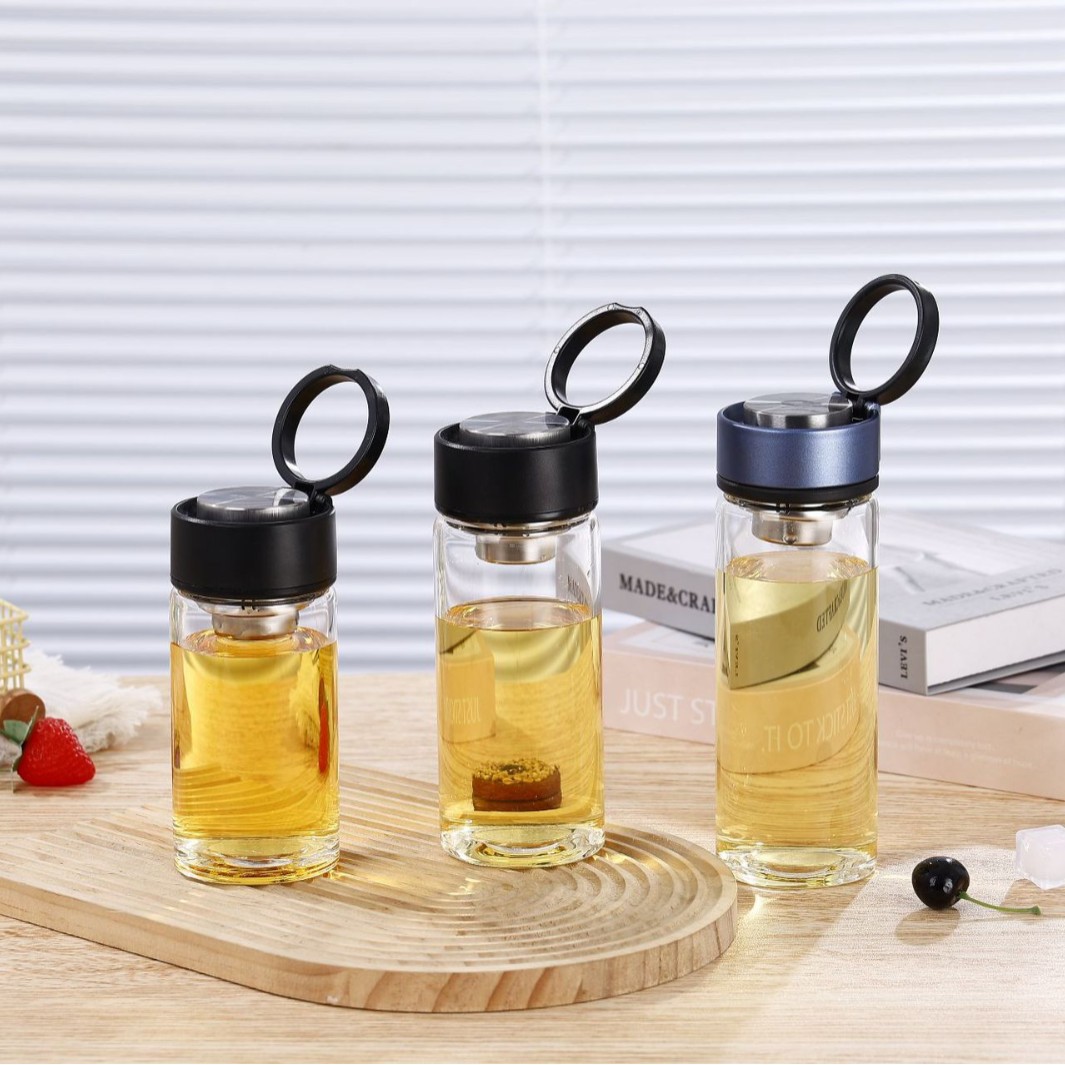 车载拉环水杯单层高硼硅玻璃杯带提手便携茶水分离泡茶杯企业礼品