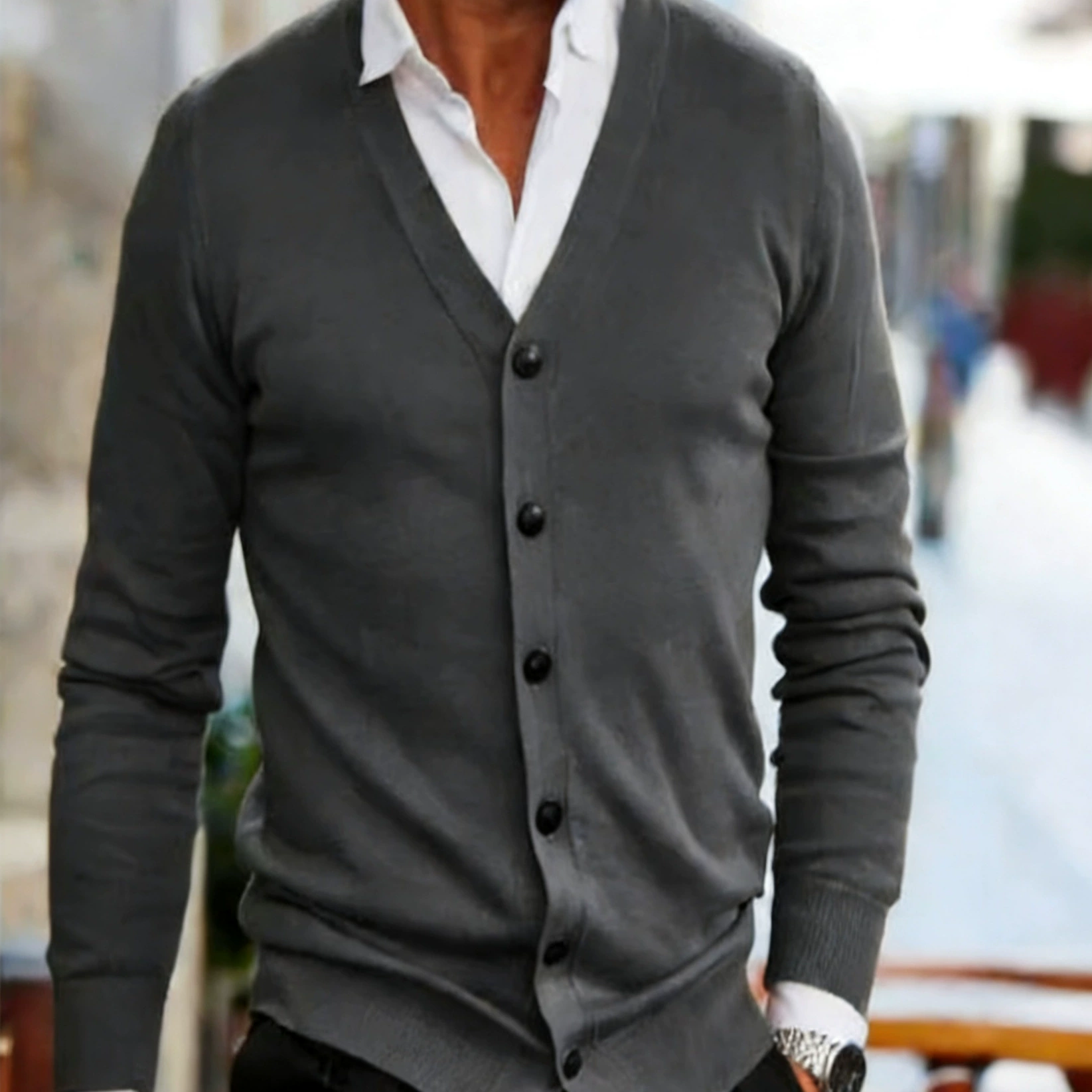 Мужской вязаный свитер, новый весенне-осенний повседневный однотонный мужской вязаный кардиган, свитер с V-образным вырезом и длинными рукавами, мужской, в наличии для трансграничной торговли