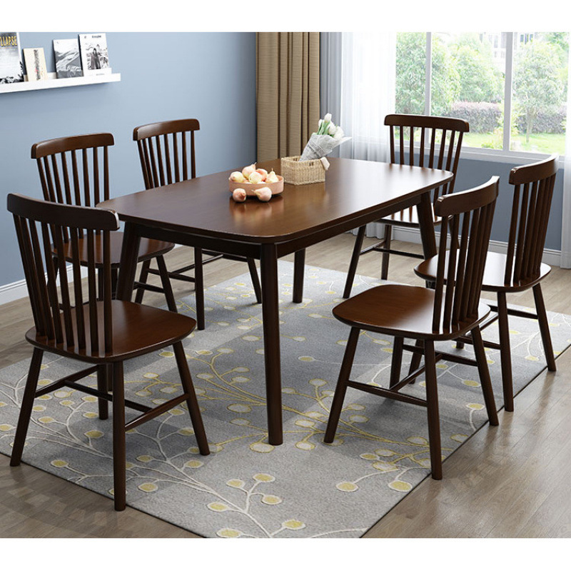 Mesa de comedor de madera sólida nórdica rectangular para 4 personas 6 personas combinación de mesa y silla de comedor moderna simple mesa de comedor casera pequeña casa