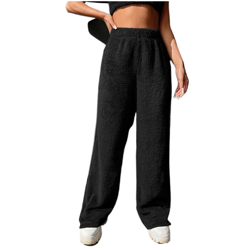 2023 Comercio exterior europeo y americano nuevo Otoño e Invierno color sólido moda felpa pantalones casuales sueltos piel cómoda terciopelo pantalones calientes