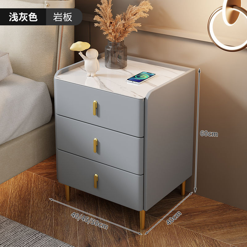 智能床头柜岩板床头桌三抽多功能无线充电现代简约卧室家用床边柜|undefined