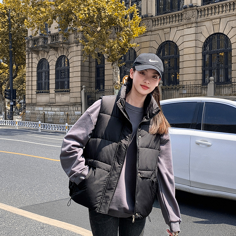 Corea del Sur irregular bolsillo chaleco de algodón mujer moda suelta delgada chaleco de hombro chaqueta de algodón abrigo caliente