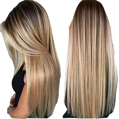 New product European and American cross-border wig for women gradient medium-parted long straight hair rose mesh chemical fiber full headgear manufacturer wholesale