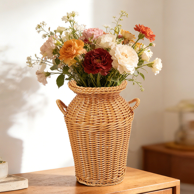 New Home Desktop Retro Decorative Binaural Vase Ornaments Imitation Rattan Vase Basket Hand-Woven Vase Basket New Home Desktop Retro Decorative Binaural Vase Ornaments Imitation Rattan Vase Basket Hand-Woven Vase Basket