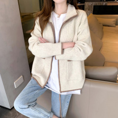 高级感针织外套女春秋装2025年新款时尚洋气拉链宽松女士毛衣开衫