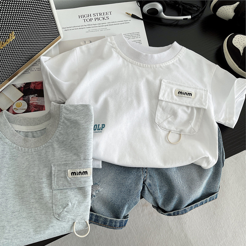 Boys Summer Clothes Letter Pocket suit Baby Summer Sports Children's Clothes Children's Short-sleeved Handsome 4 Baby 3 Clothes Boys Summer Clothes Letter Pocket suit Baby Summer Sports Children's Clothes Children's Short-sleeved Handsome 4 Baby 3 Clothes