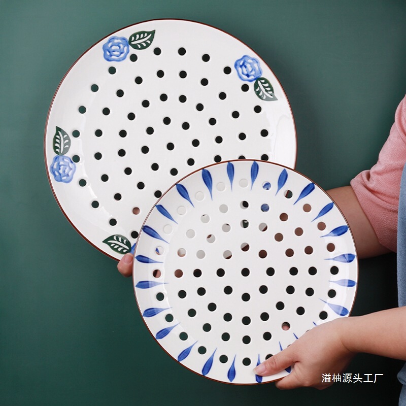 セラミック多孔質蒸しトレイ、二層排水トレイ、丸型家庭用餃子蒸しグリッド、防水蒸しパン、蒸し魚、クリエイティブオーバーフロー|undefined