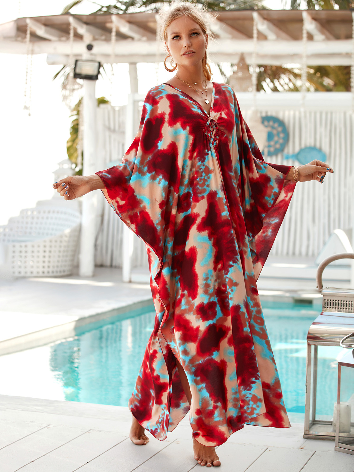 224g Weight Sunscreen Shirt Outerwear Type 3/4 Length Sleeve Sleeve Length Polyester Fabric Type Long Top Length V Neck Neckline Printing, Leopard Pattern Spring&Summer Season Women's Gender Vacation, Beach Style Women's Printing Leopard Vacation Beach Cover Ups 157