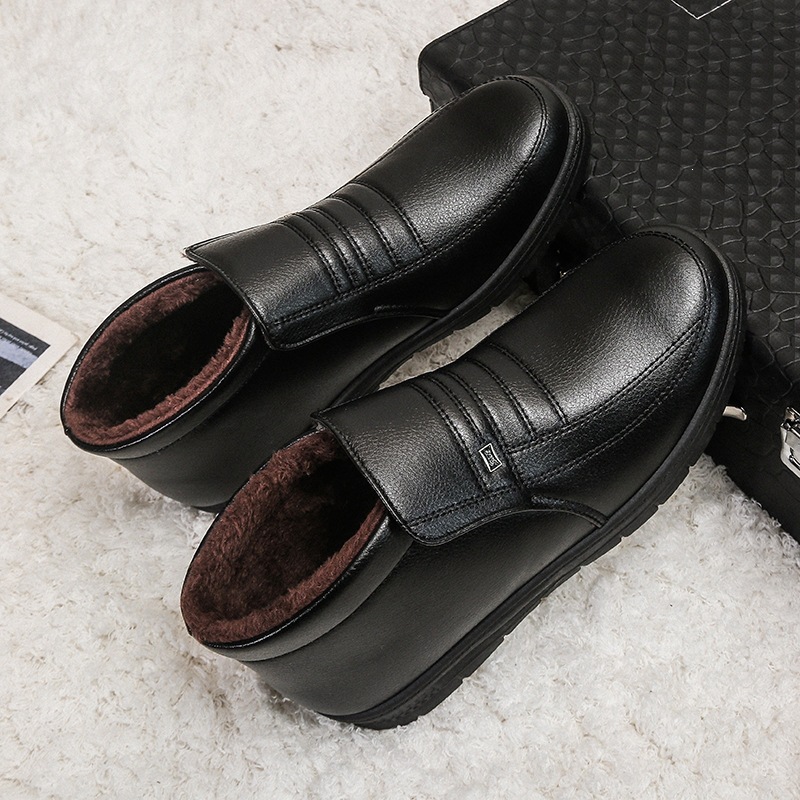 Winter cotton shoes for men, warm and thickened, with plush lining, men's business non-slip soft-soled cotton leather shoes