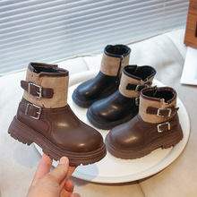 儿童二棉英伦风马丁靴2025冬季新款男童女童加绒保暖百搭中筒皮靴