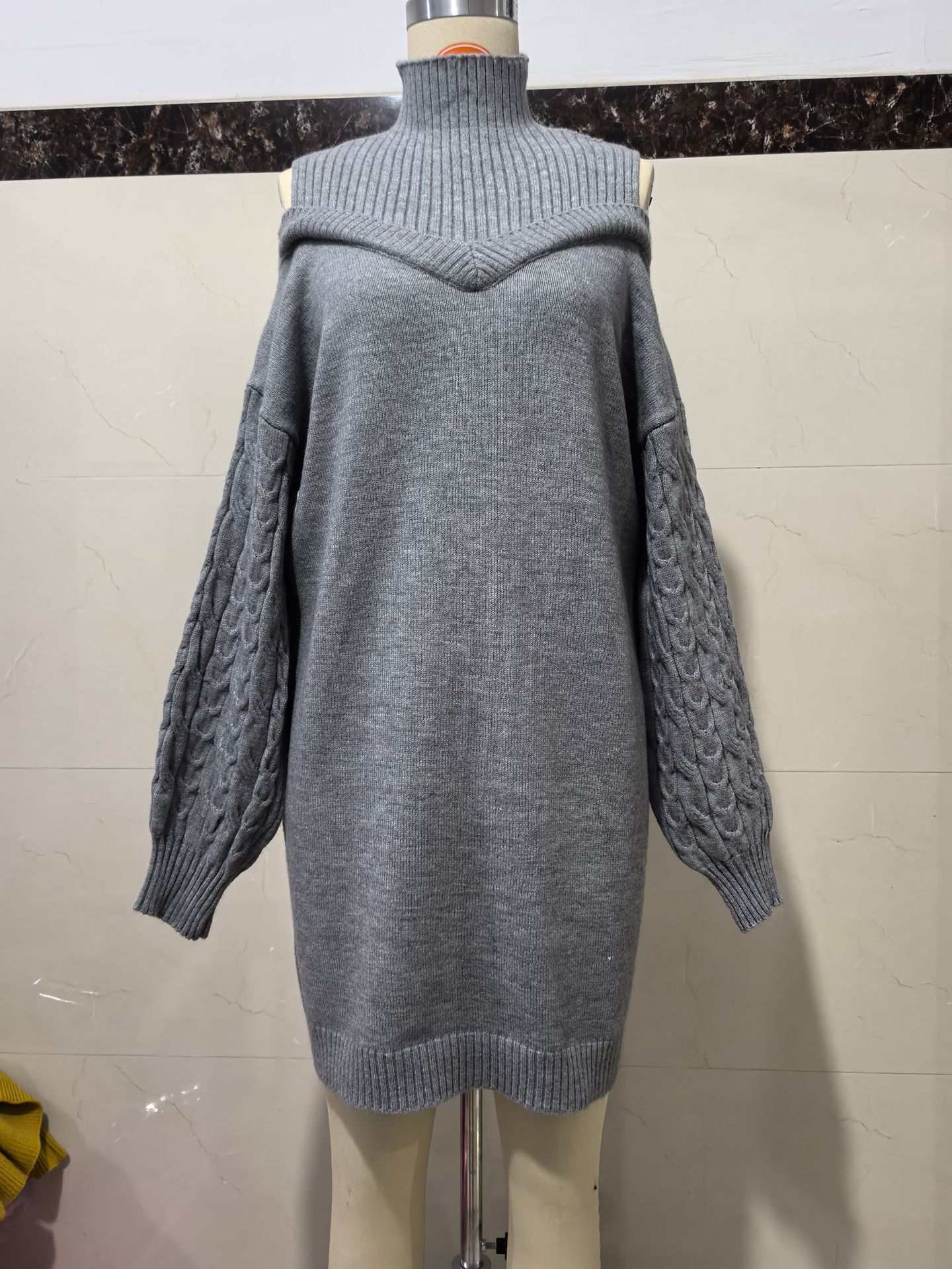 Damen Oversized Pulloverkleid Mit Rollkragen Grobstrick Pullover_voghion.com