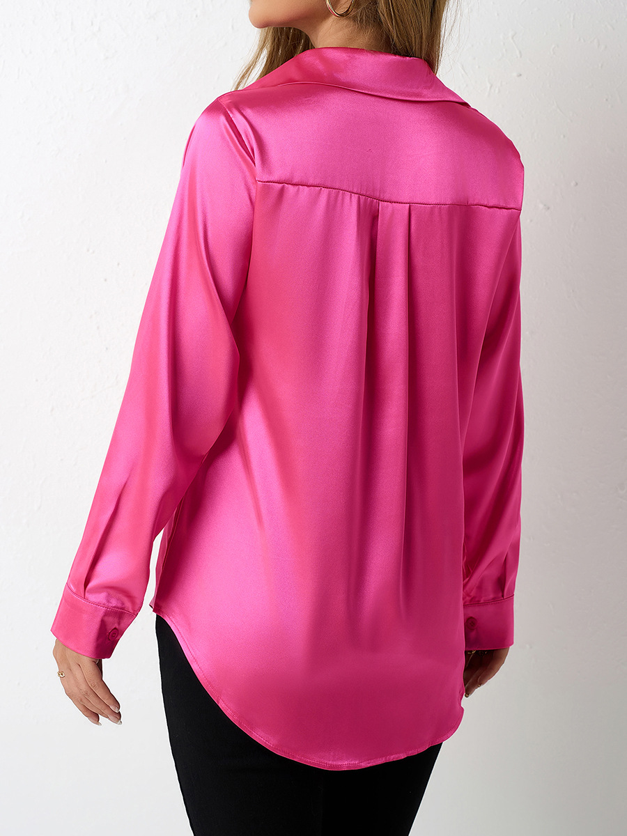 Tiro real transfronterizo camisa de satén para mujer europea y americana camisa de seda de imitación de satén para mujer comercio exterior chaqueta satinada al por mayor