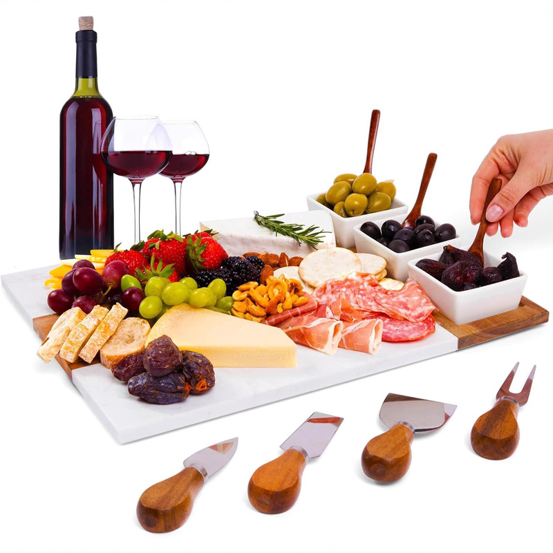 Cross-Border Cheese Cheese Knife Set Acacia Wood Cutting Board Bread Board Wooden Marble Cheese Butter Knife and Fork Cutting Board